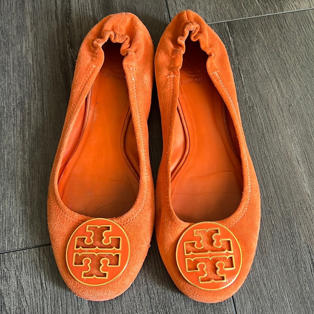 TORY BURCH~Size 9M~Orange Travel Minnie Suede Ballet Flats~Great condition,RARE!